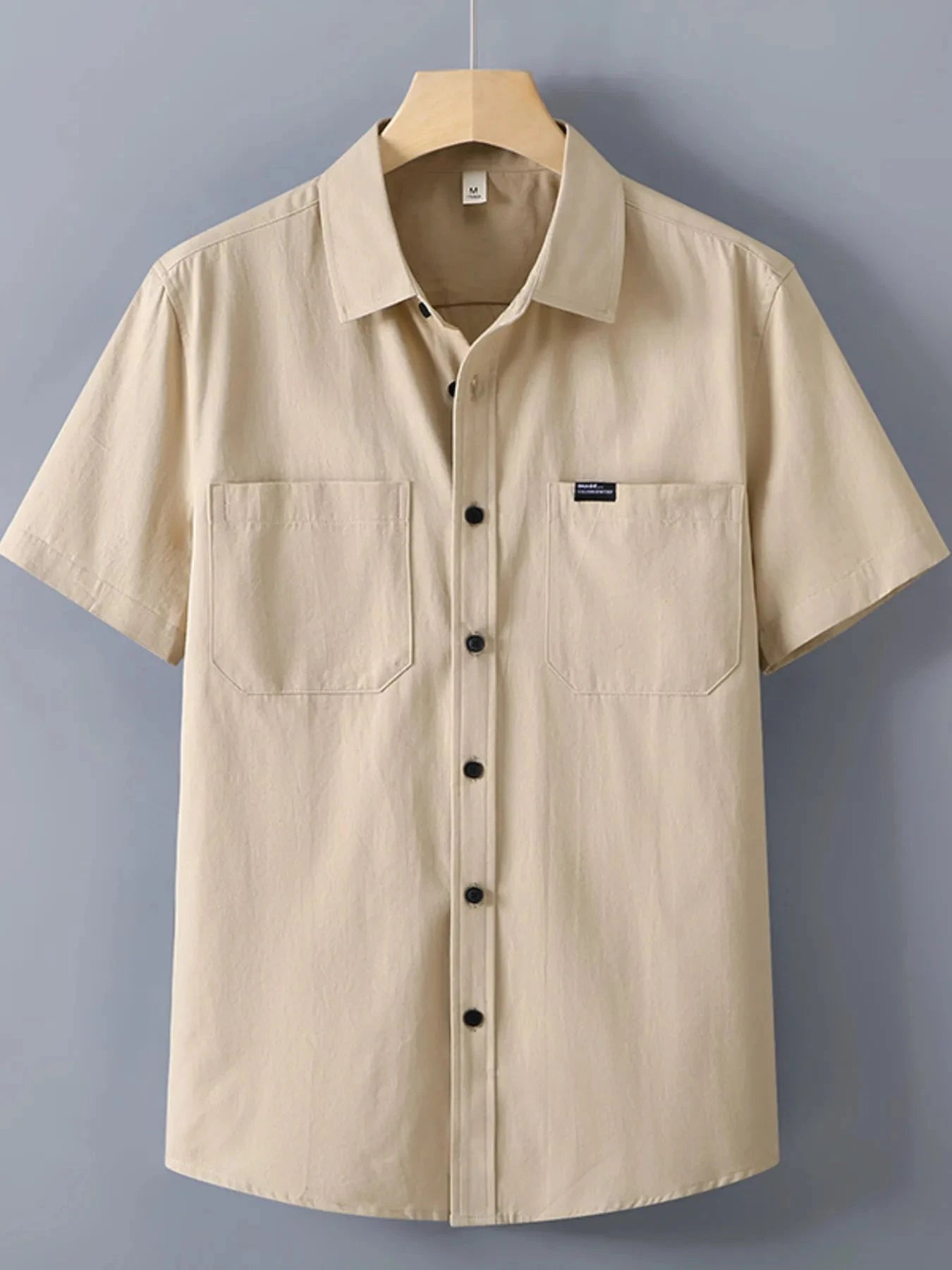 Men's Plus Size Button Up Short Sleeve Shirt Apricot / M