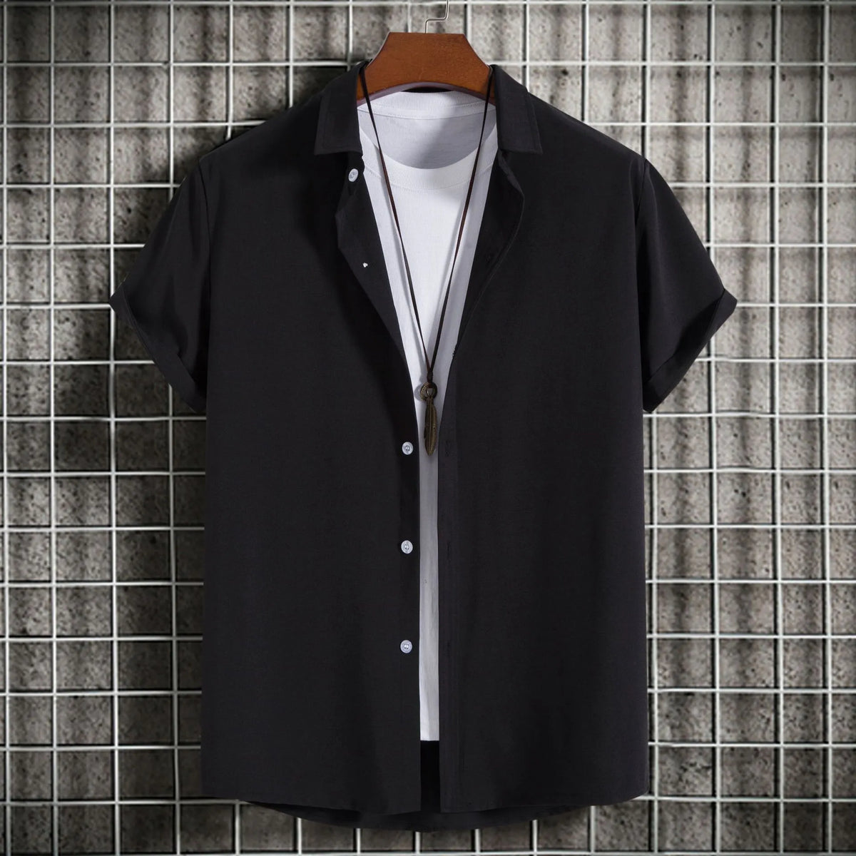 Men's Plus Size Button Up Short Sleeve Shirt Black / M