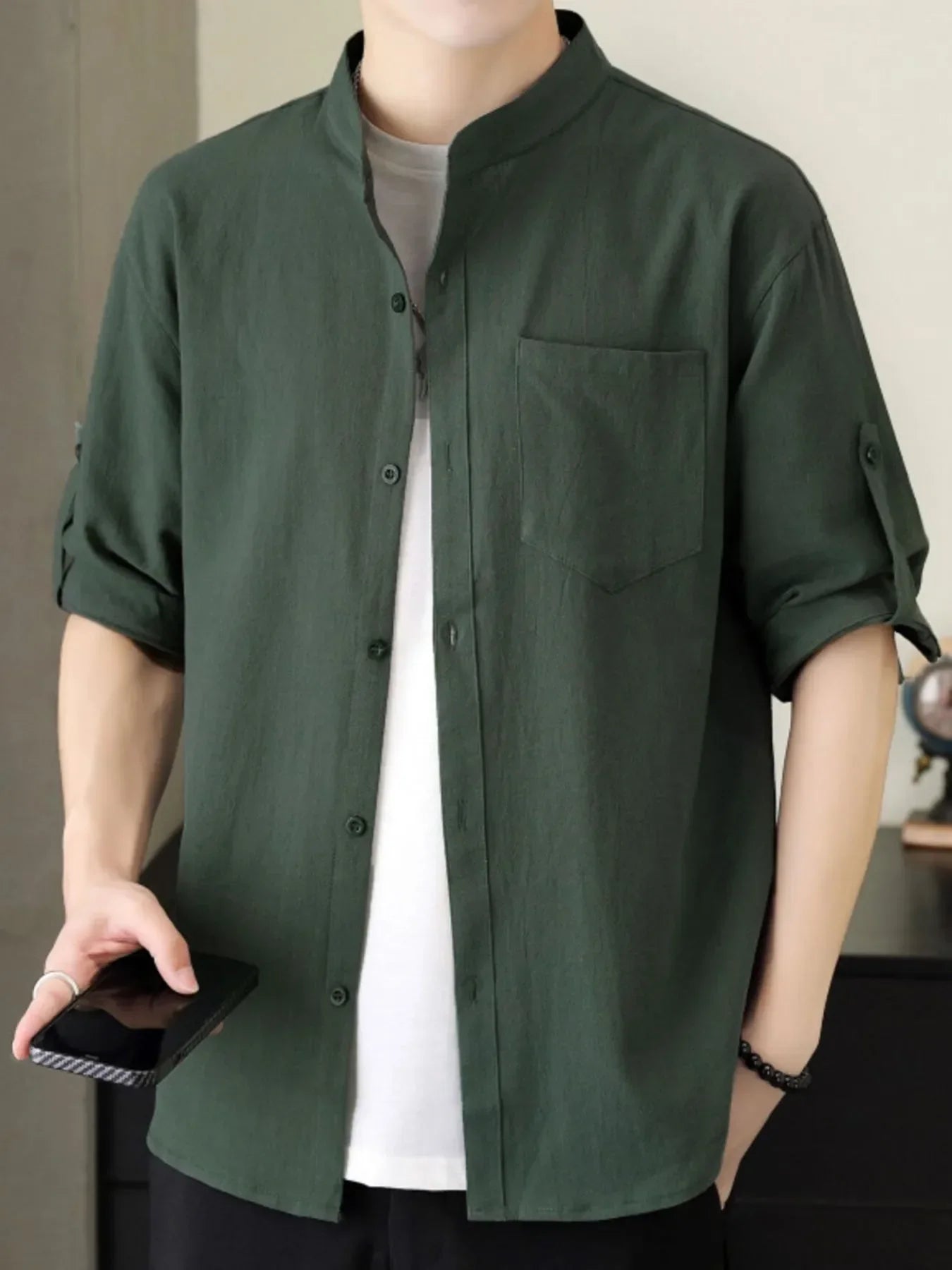 Men's Plus Size Button Up Short Sleeve Shirt Dark Green / M