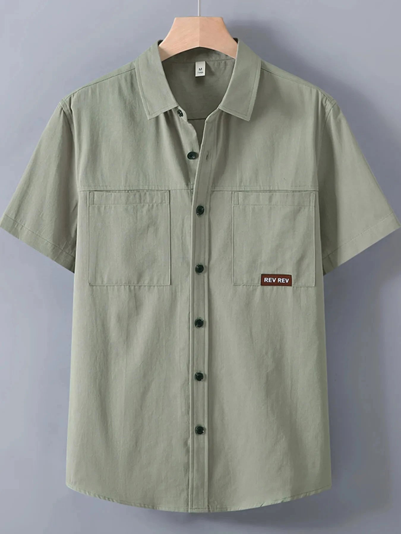Men's Plus Size Button Up Short Sleeve Shirt Gray Green / M