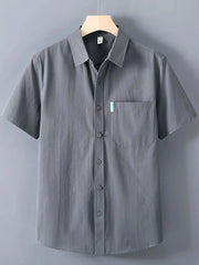 Men's Plus Size Button Up Short Sleeve Shirt Grey / M