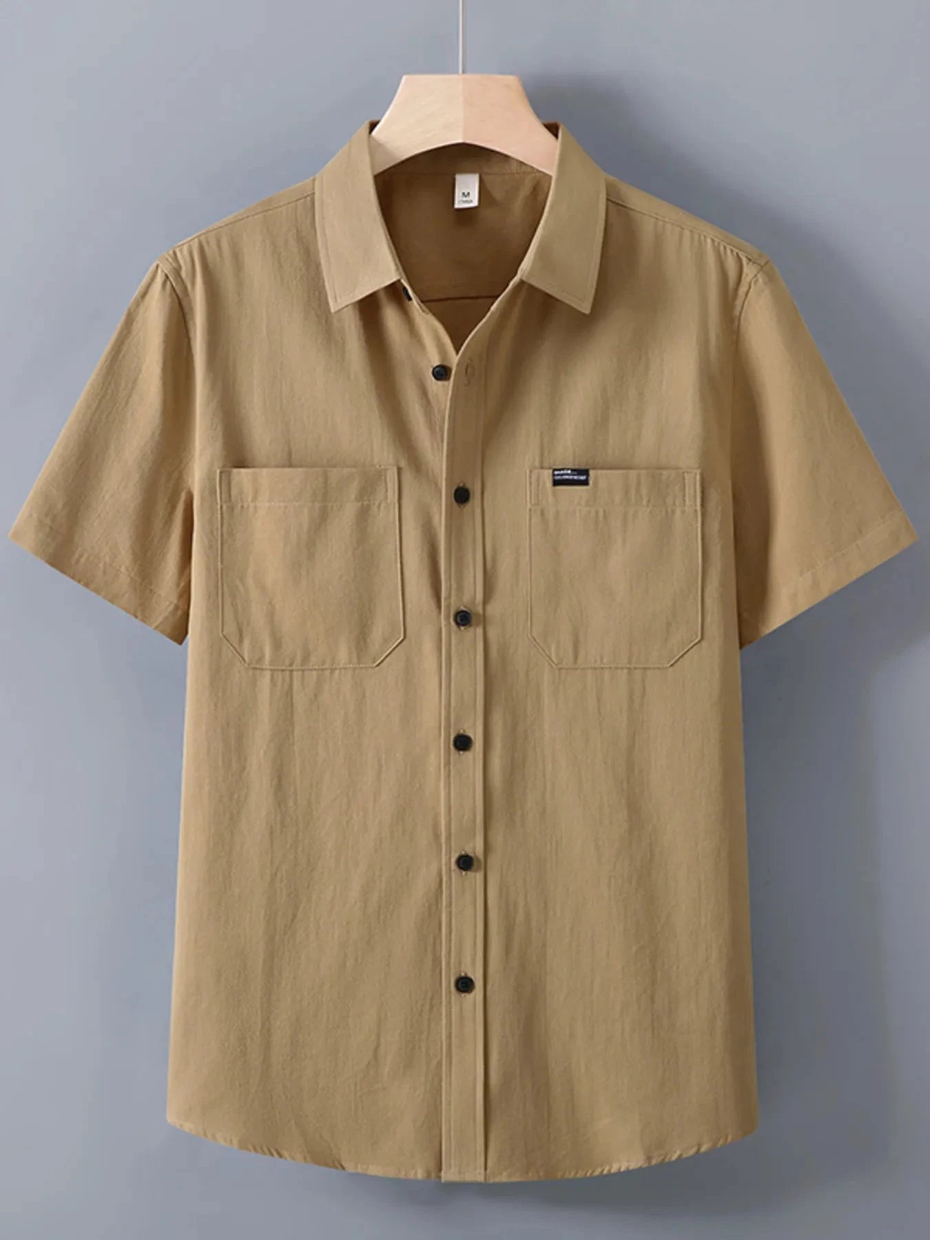 Men's Plus Size Button Up Short Sleeve Shirt Khaki / M