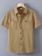 Men's Plus Size Button Up Short Sleeve Shirt Khaki / M