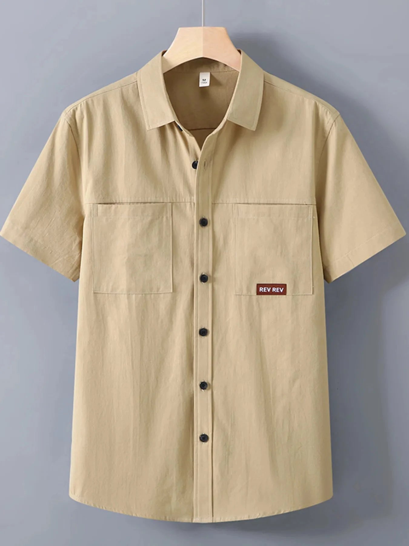 Men's Plus Size Button Up Short Sleeve Shirt Khaki / M