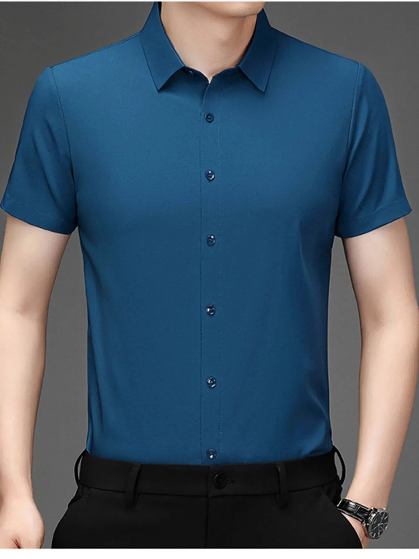 Men's Plus Size Button Up Short Sleeve Shirt Lake Blue / M