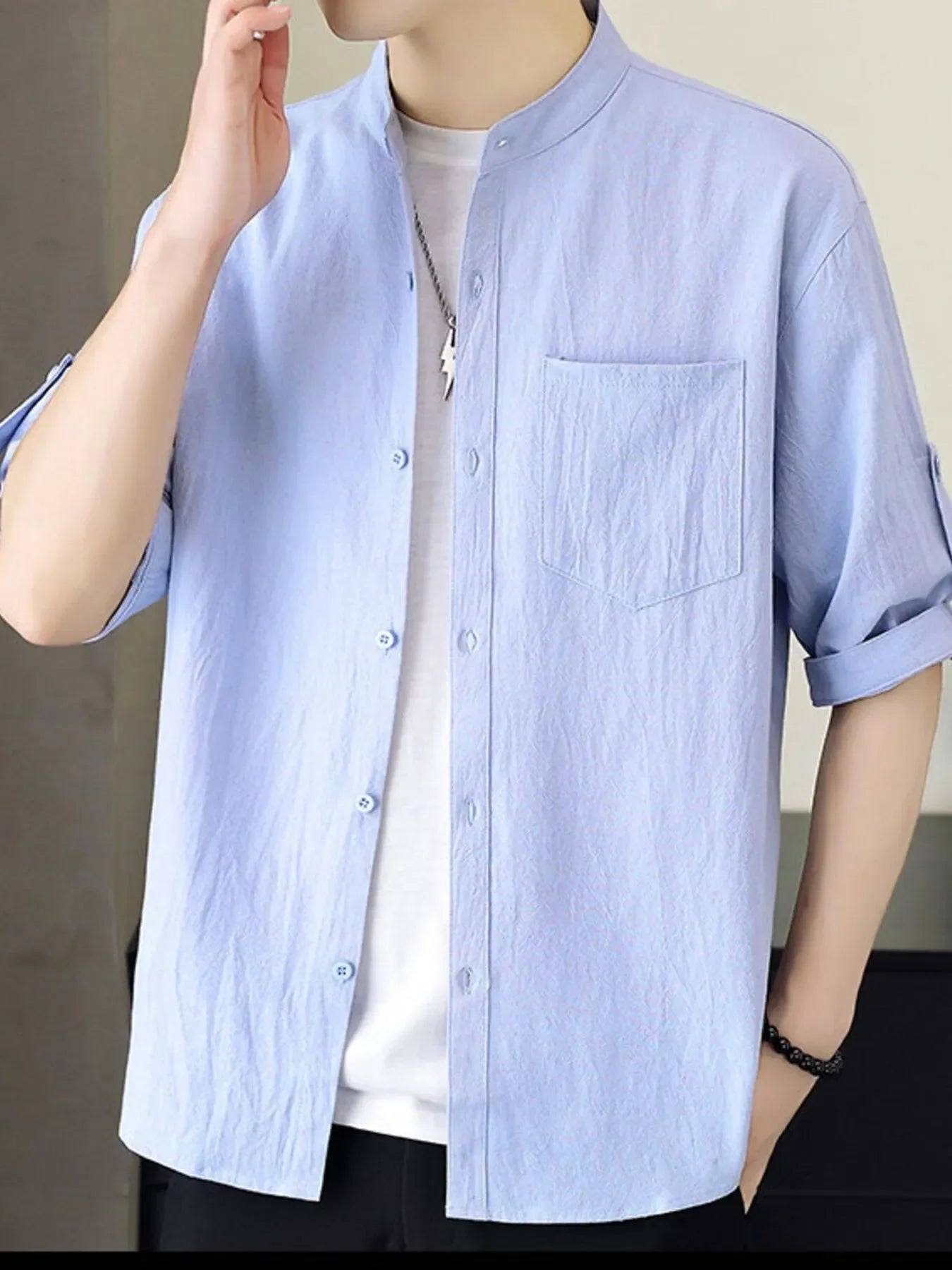 Men's Plus Size Button Up Short Sleeve Shirt Sky Blue / M