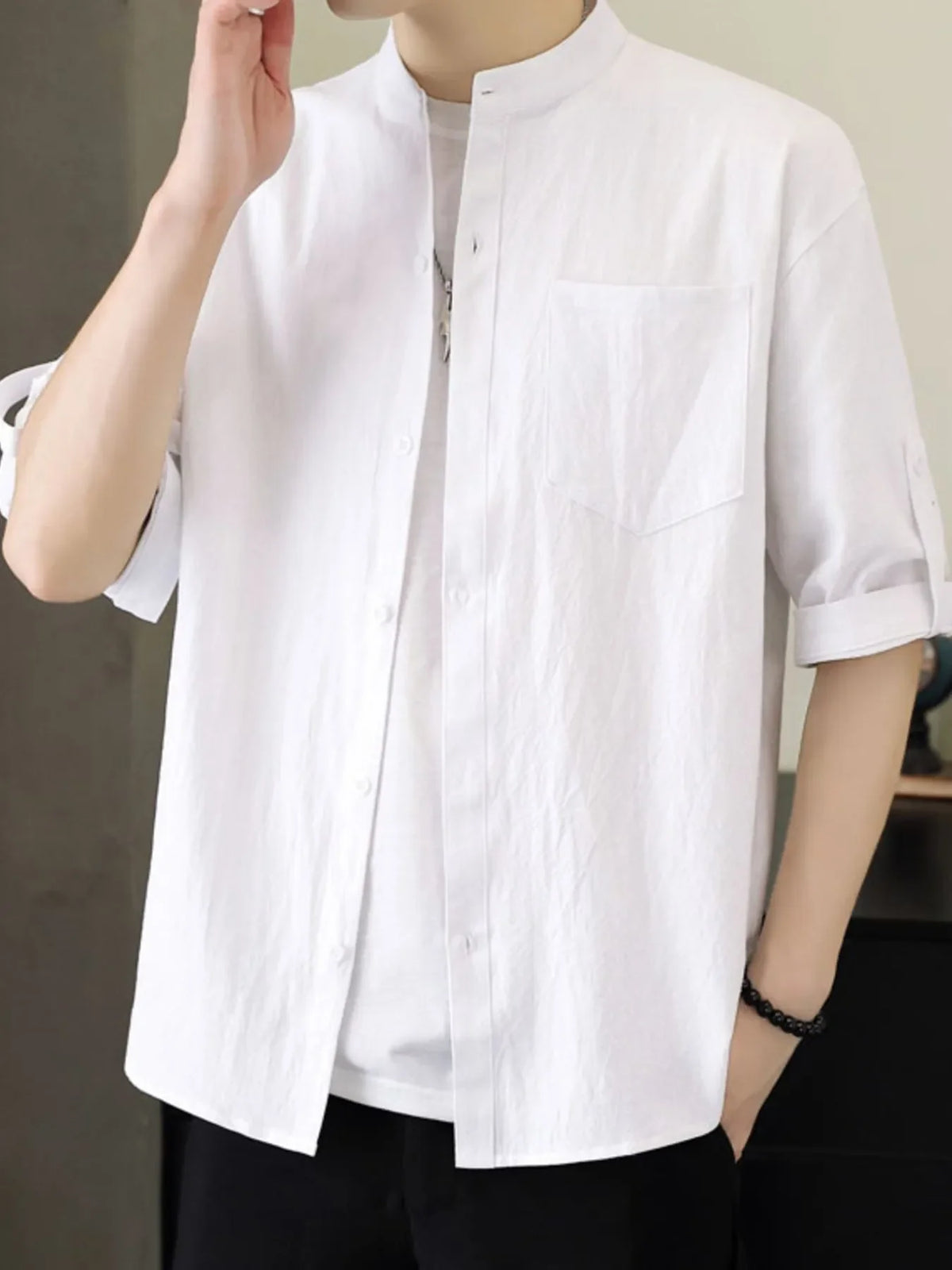 Men's Plus Size Button Up Short Sleeve Shirt White / M