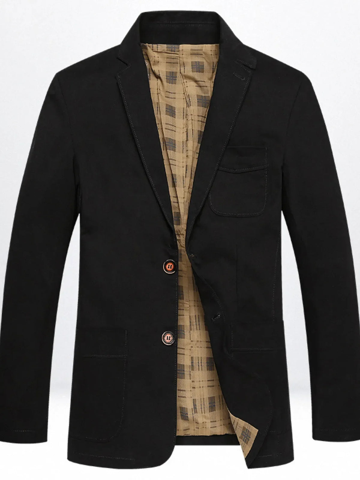 Men's Plus Size Casual Button Up Blazer with Plaid Lining Black / M