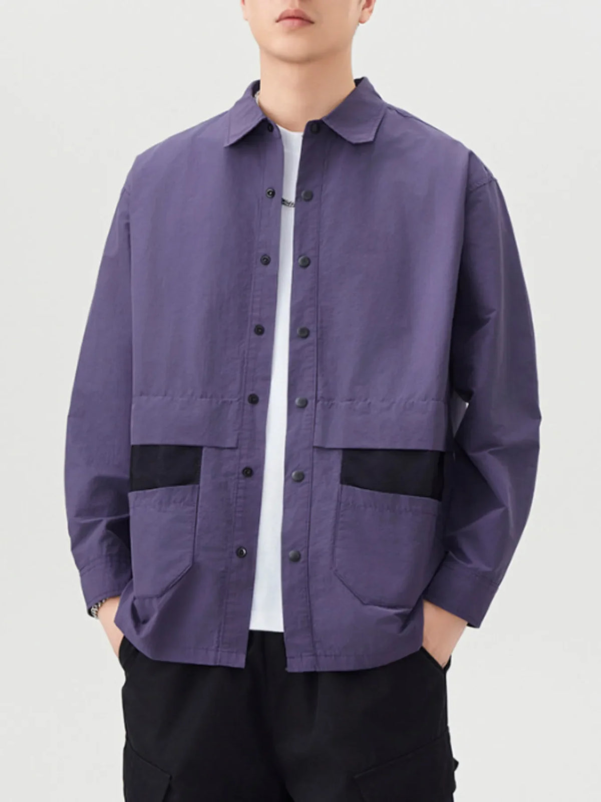 Men's Plus Size Casual Button Up Shirt Purple / M