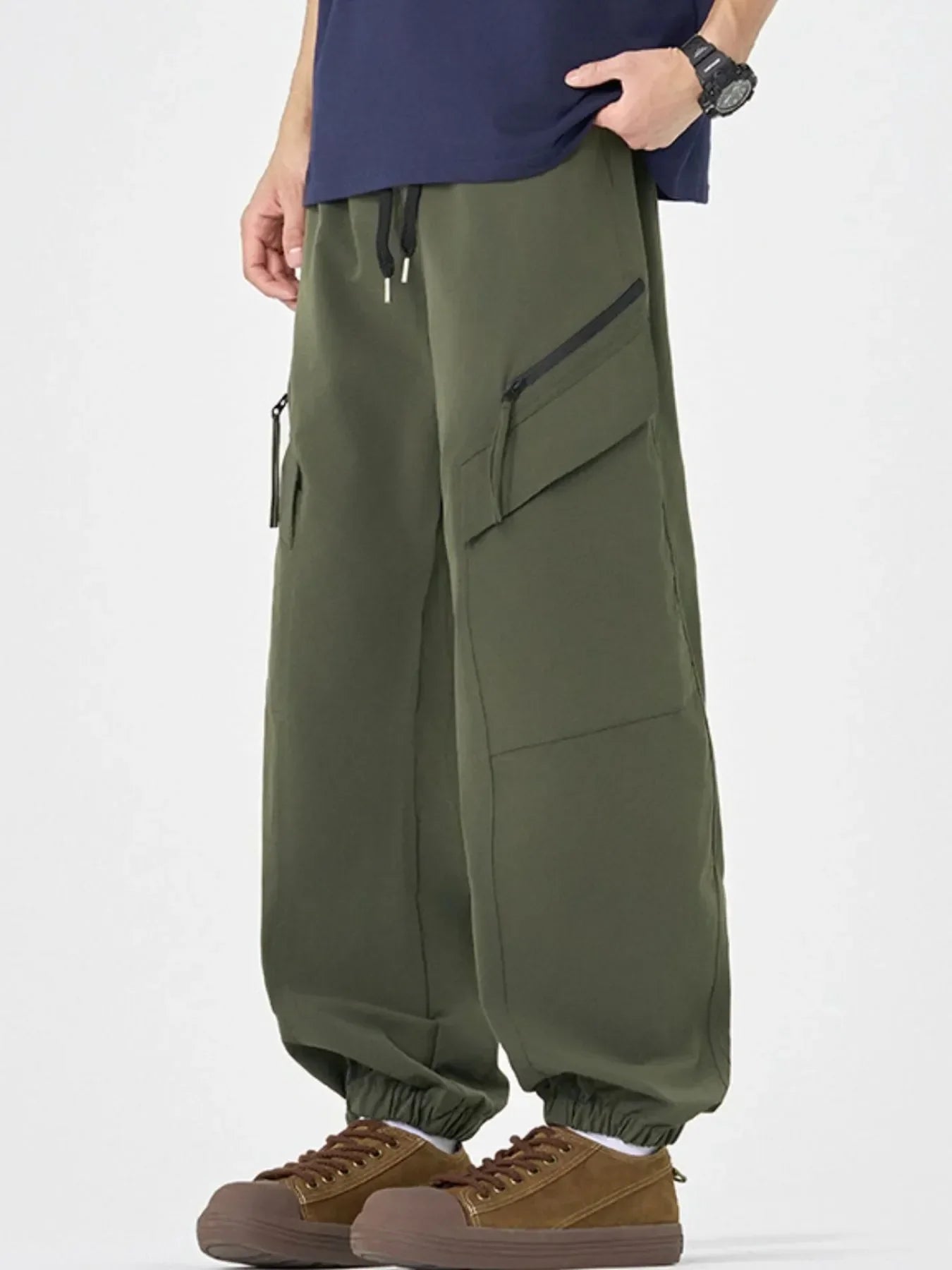 Men's Plus Size Casual Cargo Pants with Multi-Pockets Army Green / M