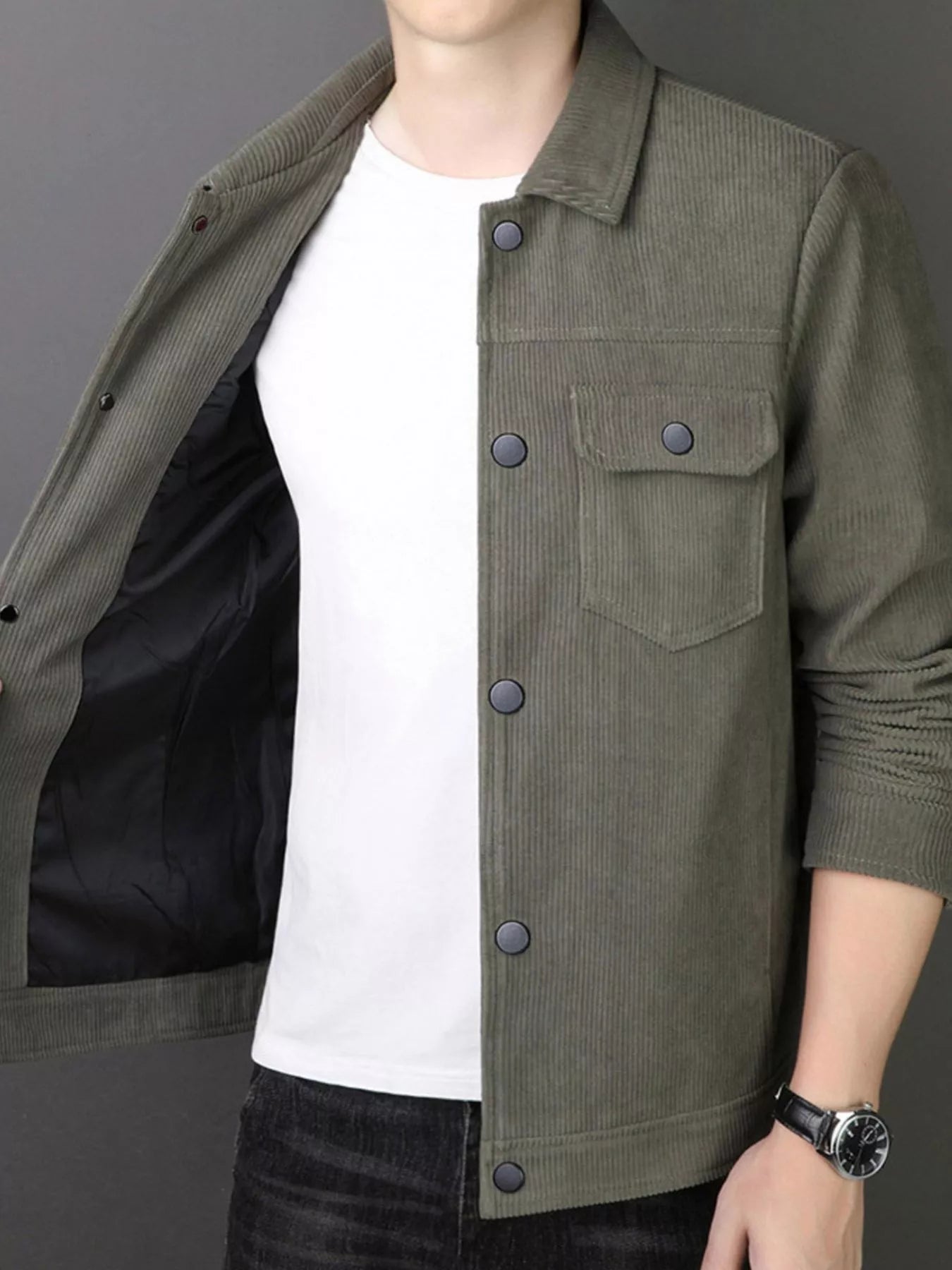 Men's Plus Size Casual Corduroy Button-Down Jacket