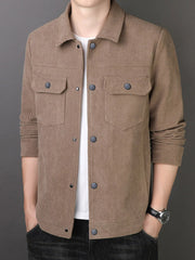 Men's Plus Size Casual Corduroy Button-Down Jacket Taupe / M