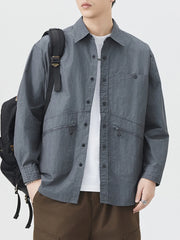 Men's Plus Size Casual Lightweight Button Up Shirt Haze Blue / M