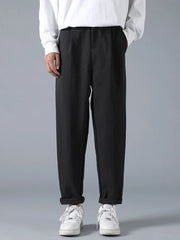 Men's Plus Size Casual Loose Fit Pleated Pants Black / M