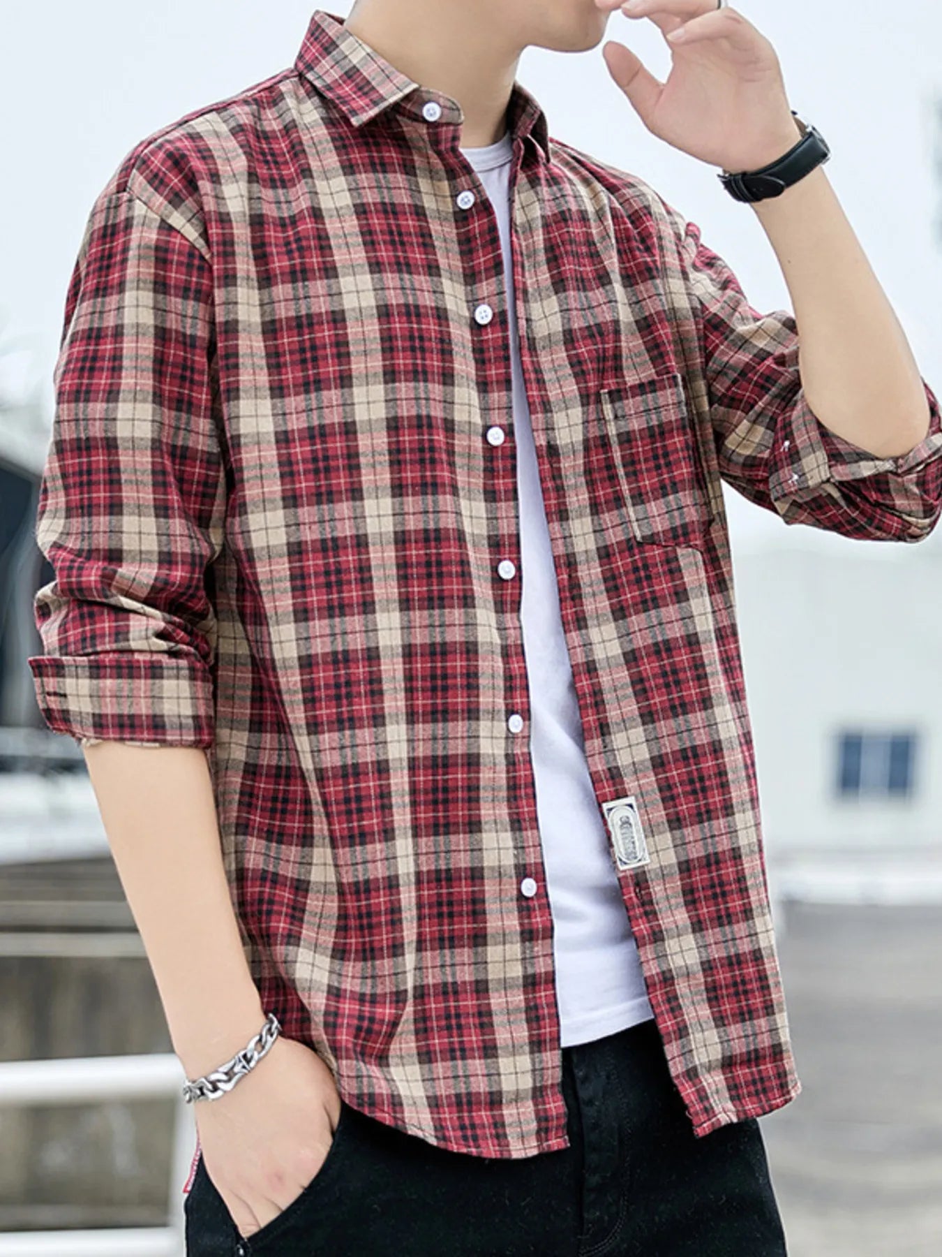 Men's Plus Size Casual Plaid Long Sleeve Shirt