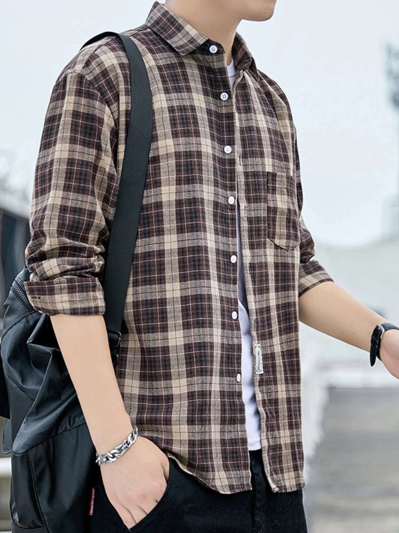 Men's Plus Size Casual Plaid Long Sleeve Shirt