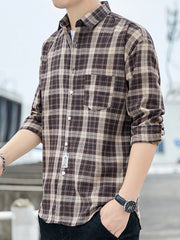 Men's Plus Size Casual Plaid Long Sleeve Shirt