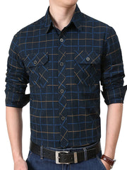 Men's Plus Size Casual Plaid Long Sleeve Shirt Black Blue / M