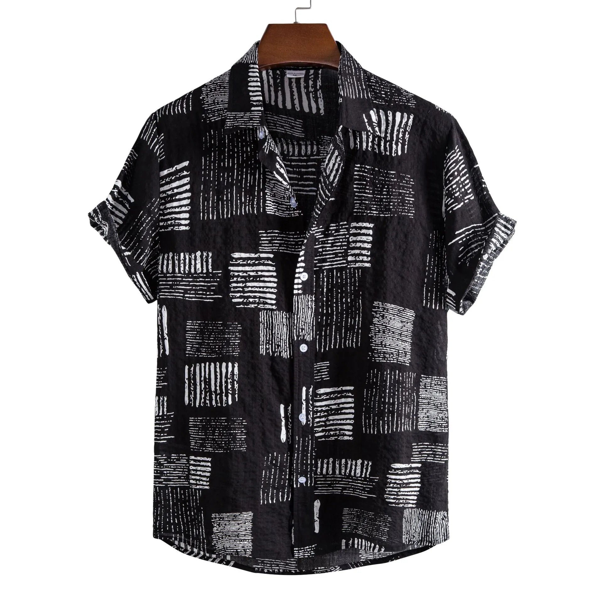 Men's Plus Size Casual Printed Short Sleeve Shirt Black / M