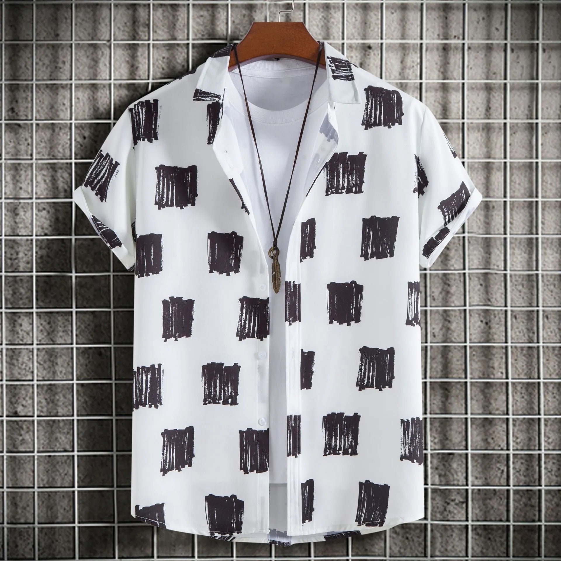 Men's Plus Size Casual Printed Short Sleeve Shirt Dark Gray / M