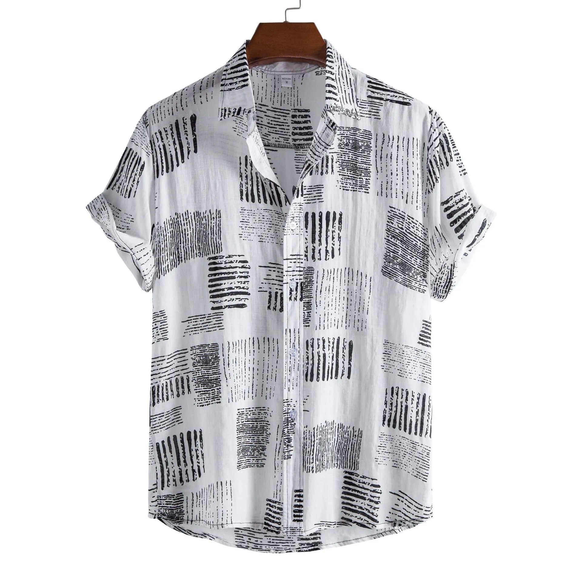 Men's Plus Size Casual Printed Short Sleeve Shirt White / M