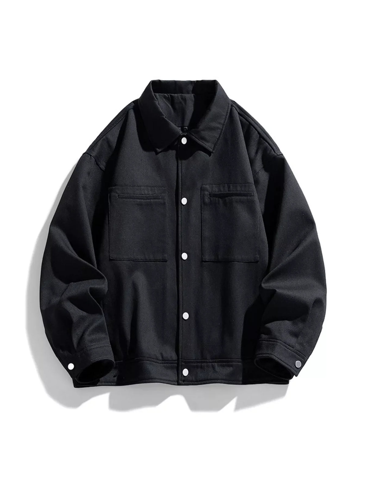 Men's Plus Size Casual Snap-Down Jacket Black / M