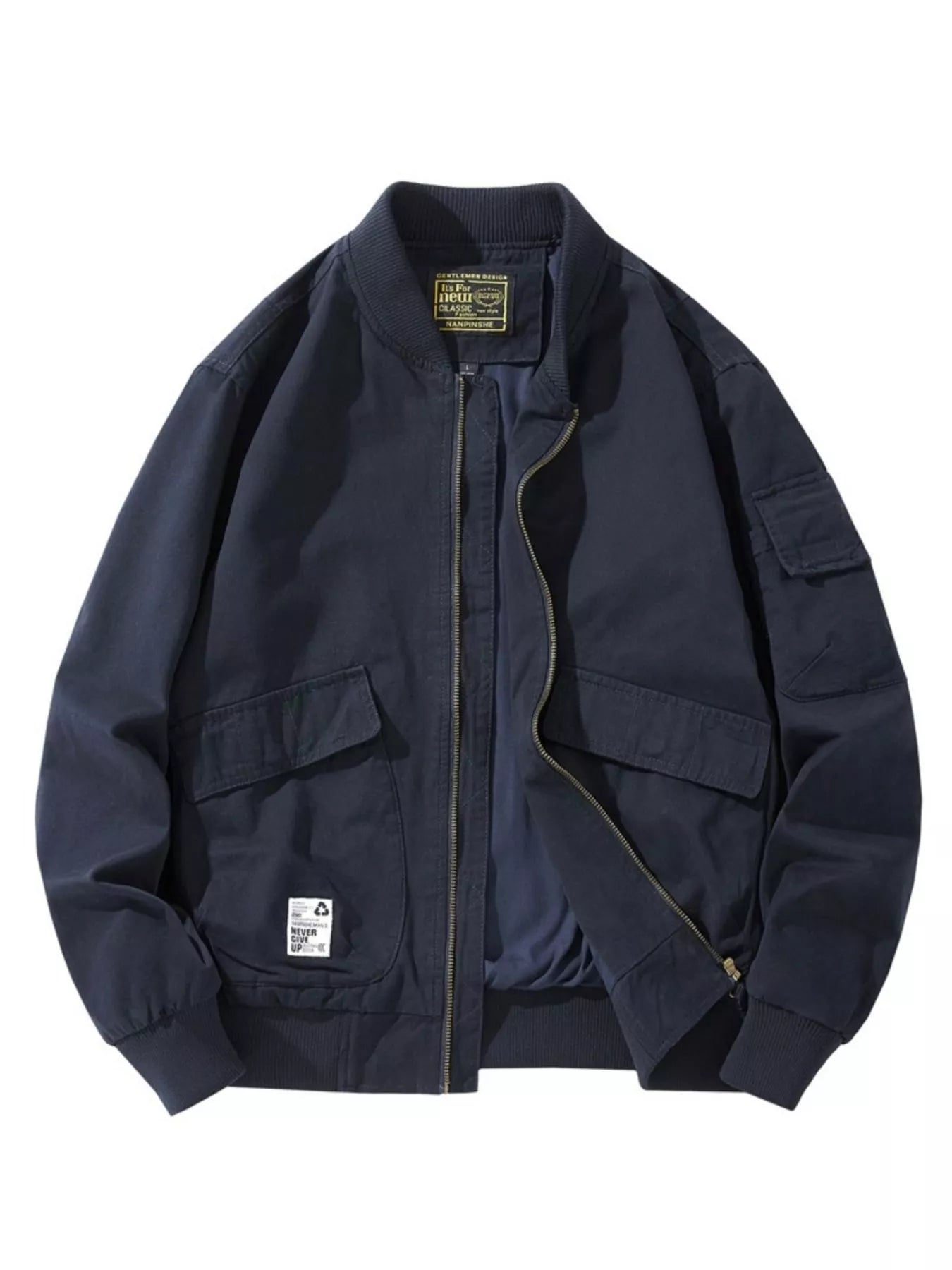 Men's Plus Size Casual Zip Up Bomber Jacket Black Blue / M