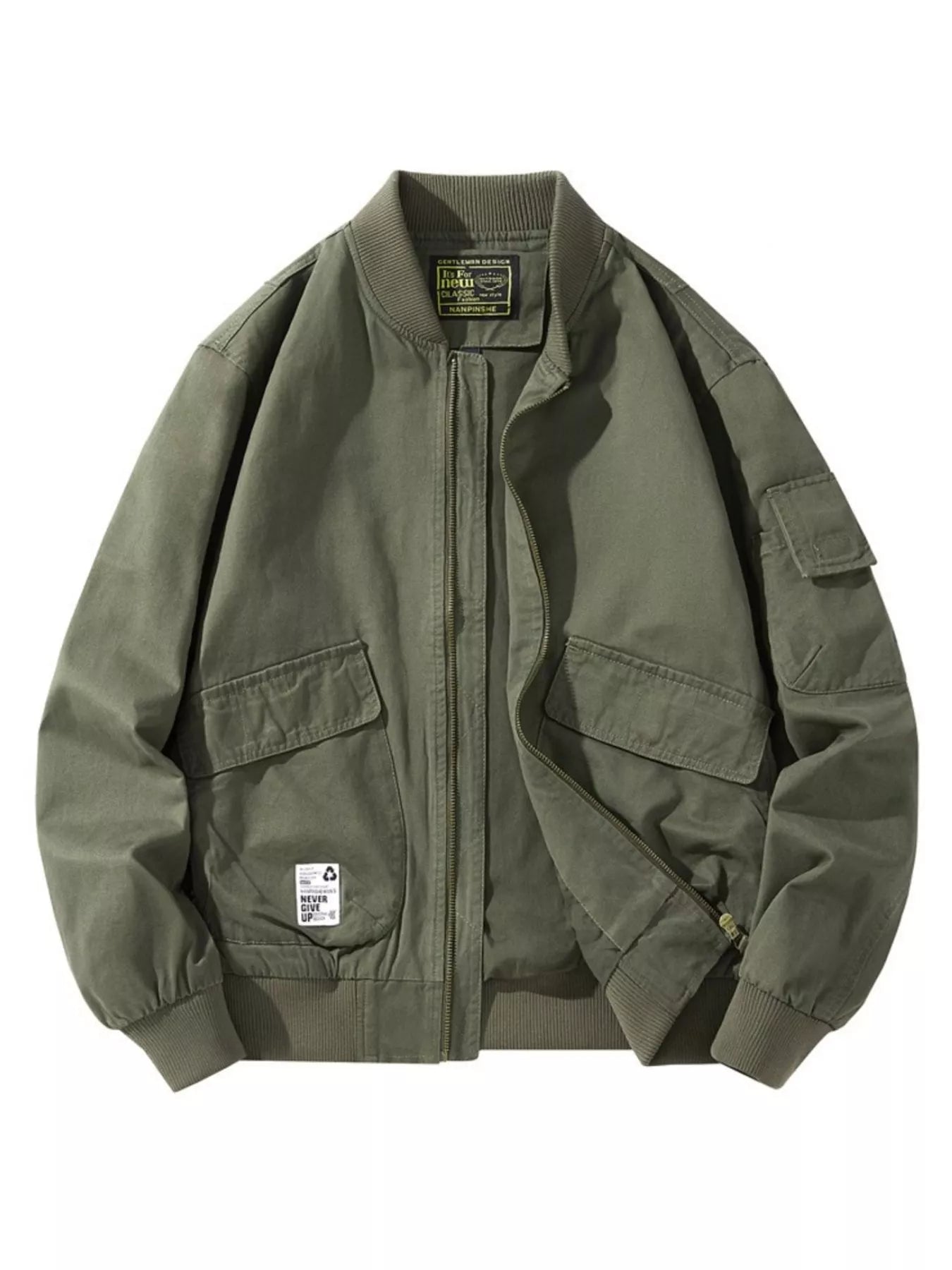 Men's Plus Size Casual Zip Up Bomber Jacket Military Green / M