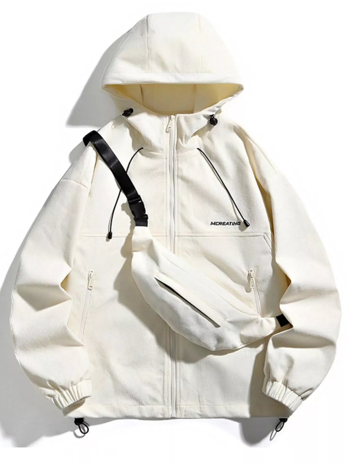 Men's Plus Size Casual Zip Up Hooded Jacket Off-white / M