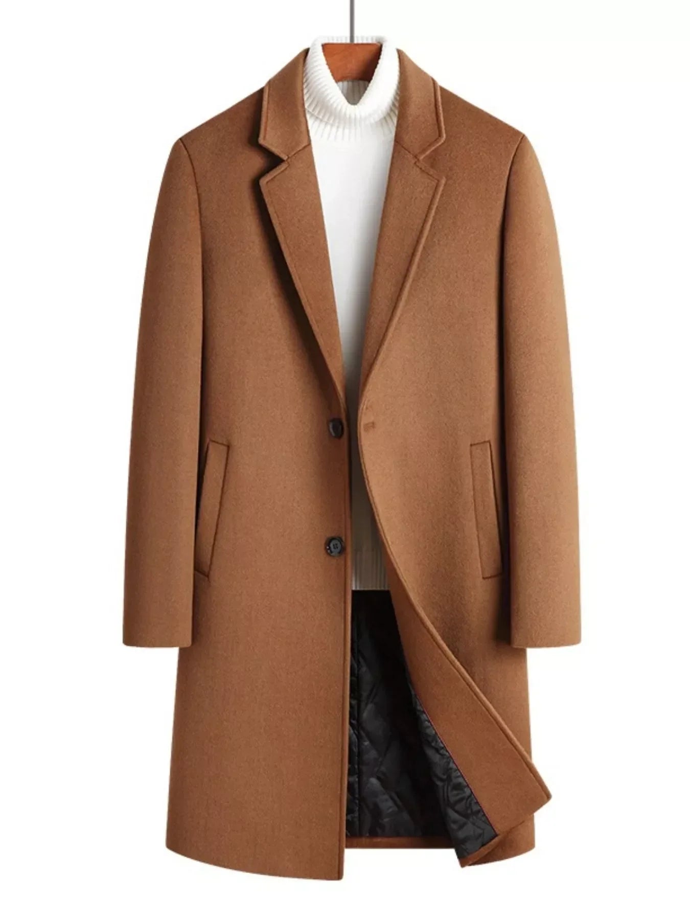 Men's Plus Size Classic Button Up Overcoat Caramel / M