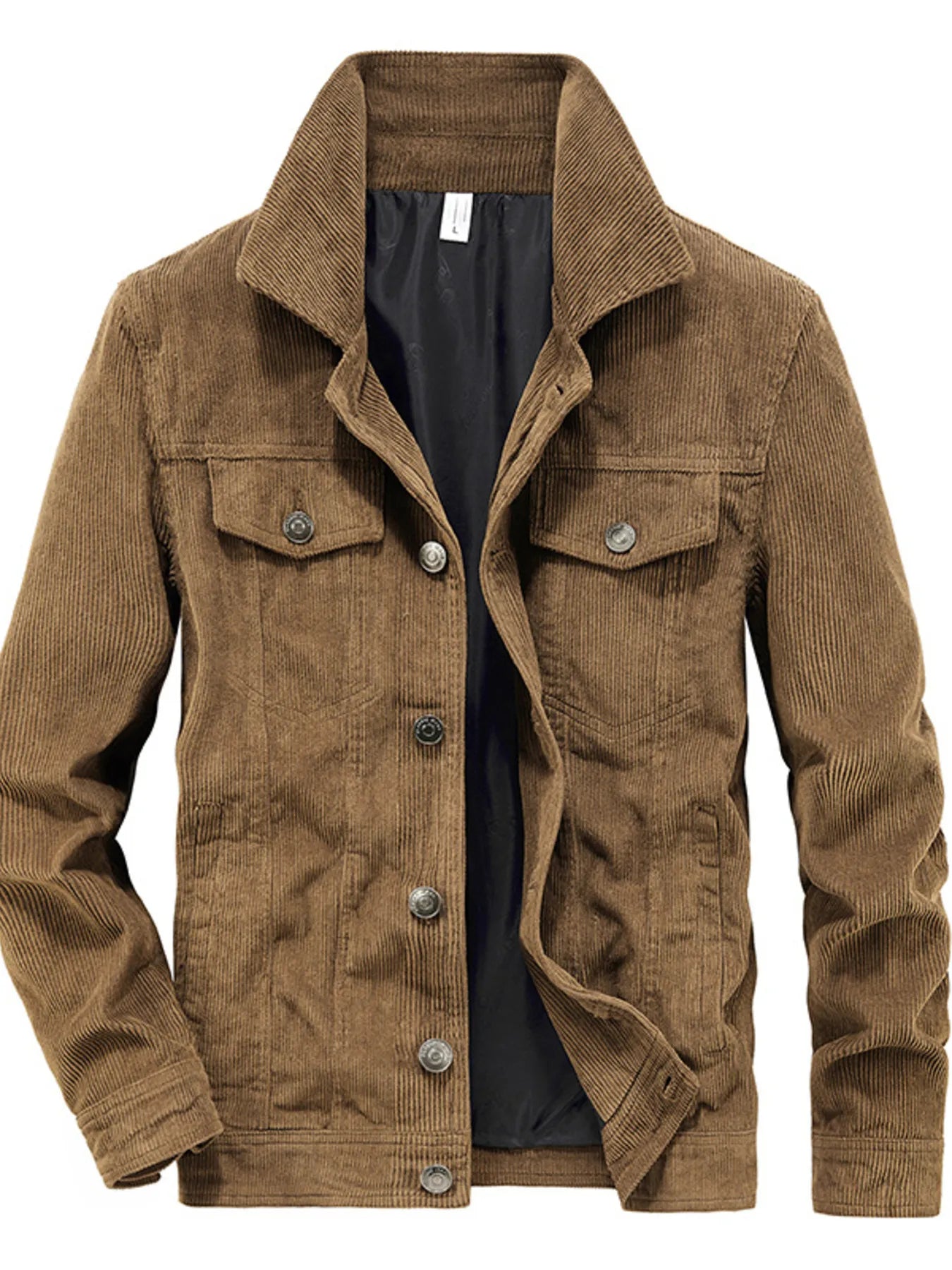 Men's Plus Size Classic Corduroy Button-Down Jacket Khaki / M