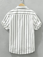 Men's Plus Size Classic Striped Short Sleeve Button-Up Shirt