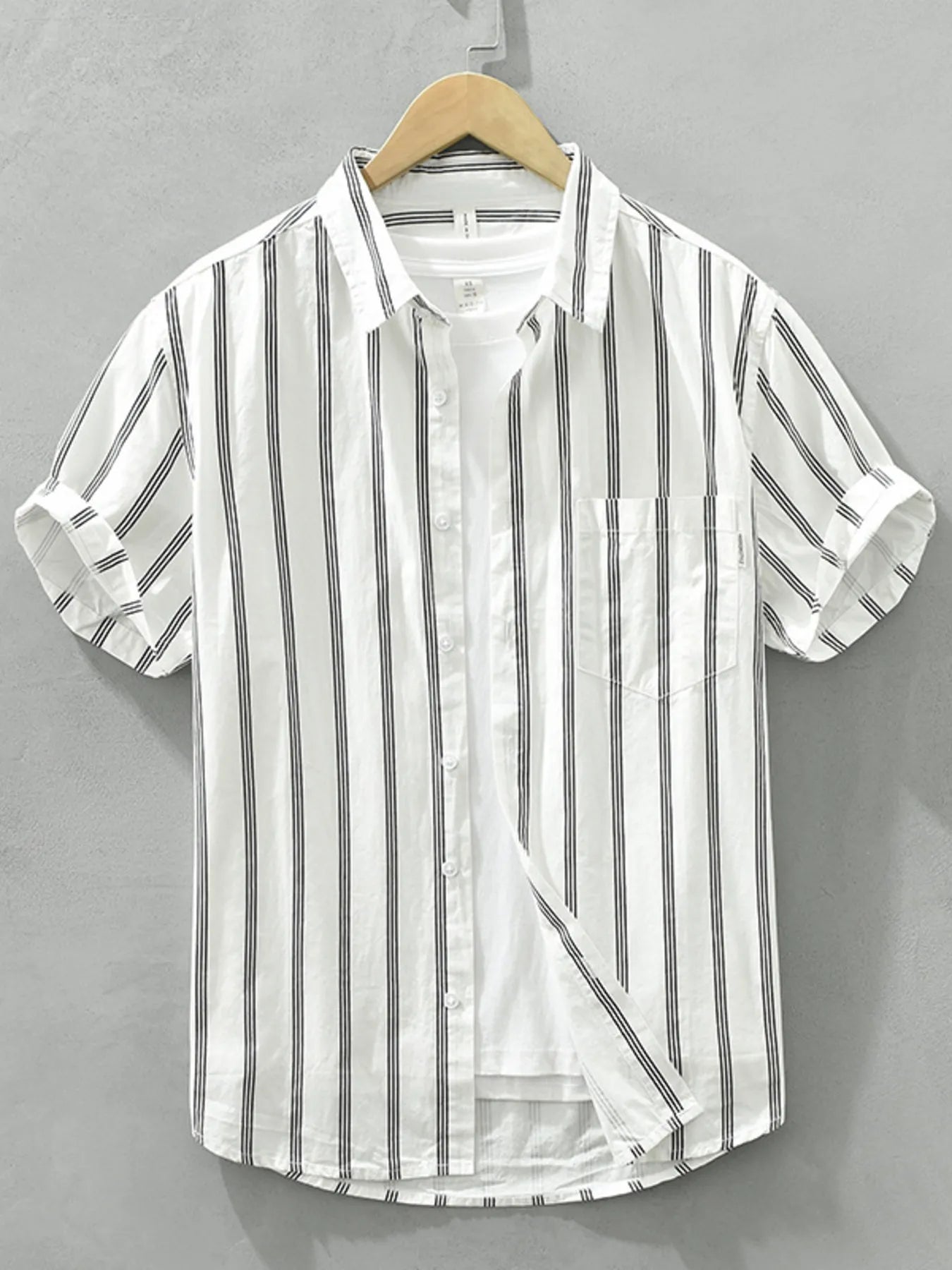 Men's Plus Size Classic Striped Short Sleeve Button-Up Shirt White / M