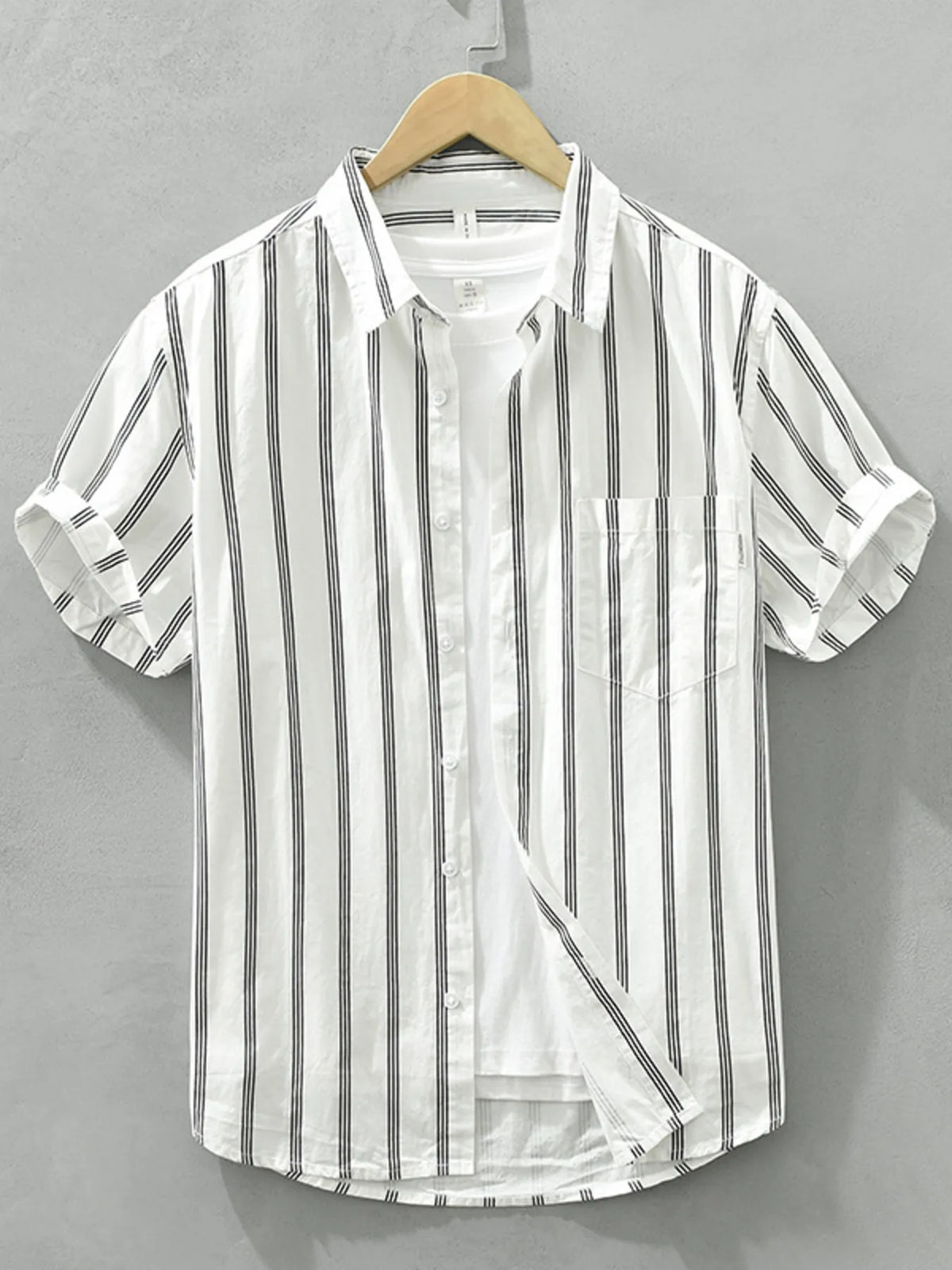 Men's Plus Size Classic Striped Short Sleeve Button-Up Shirt White / M
