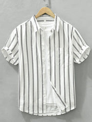 Men's Plus Size Classic Striped Short Sleeve Button-Up Shirt White / M