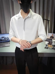 Men's Plus Size Collared Neck 3/4 Sleeve Shirt White / M