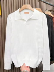 Men's Plus Size Collared Neck Long Sleeve Polo White / M