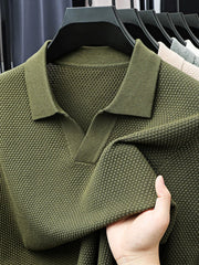 Men's Plus Size Collared Neck Short Sleeve Polo Army Green / M