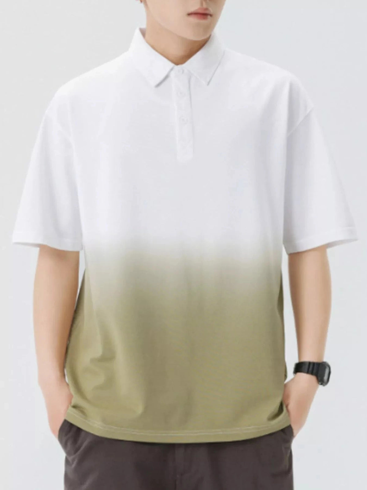 Men's Plus Size Collared Neck Short Sleeve Polo Army Green / M