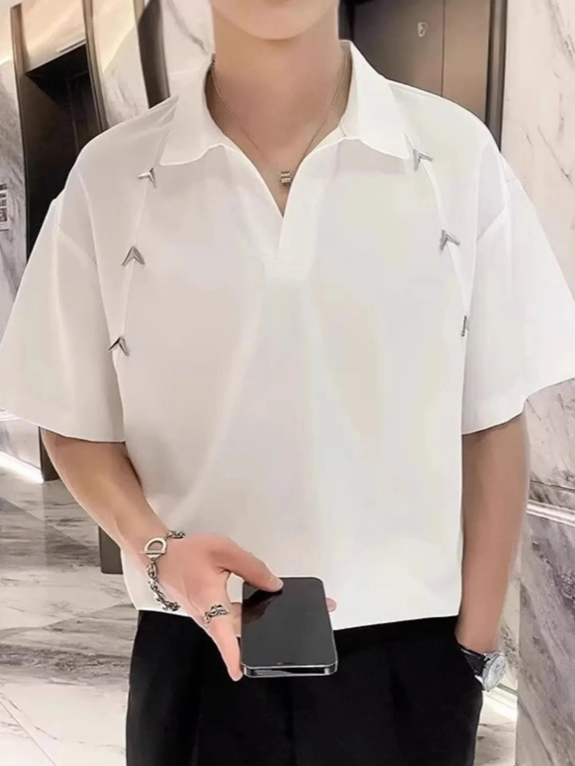 Men's Plus Size Collared Neck Short Sleeve Polo White / M