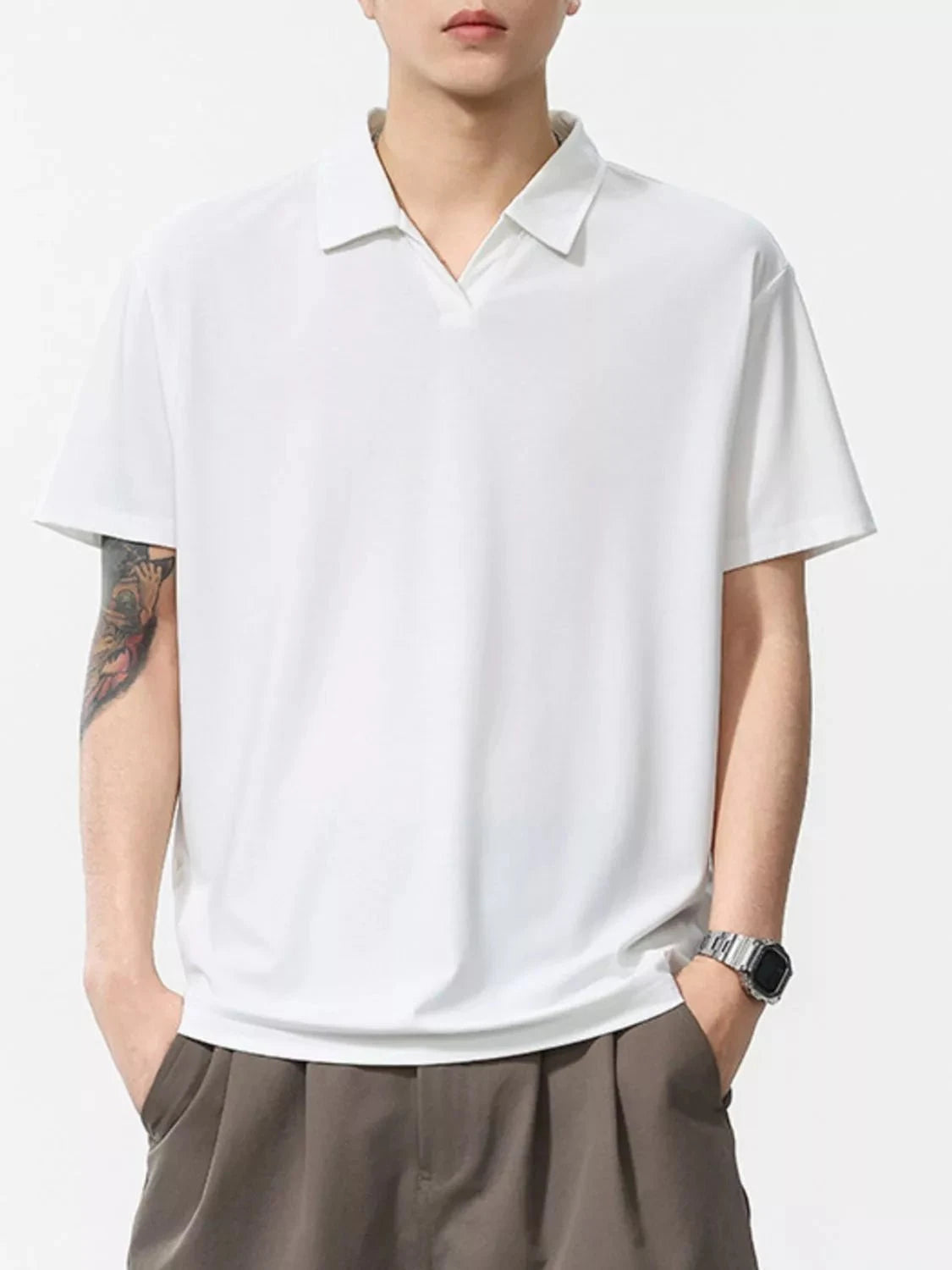 Men's Plus Size Collared Neck Short Sleeve Polo White / M