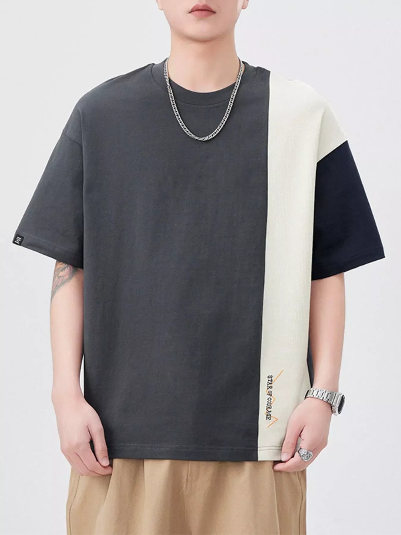 Men's Plus Size Color Block Casual T-Shirt Dark Gray / M