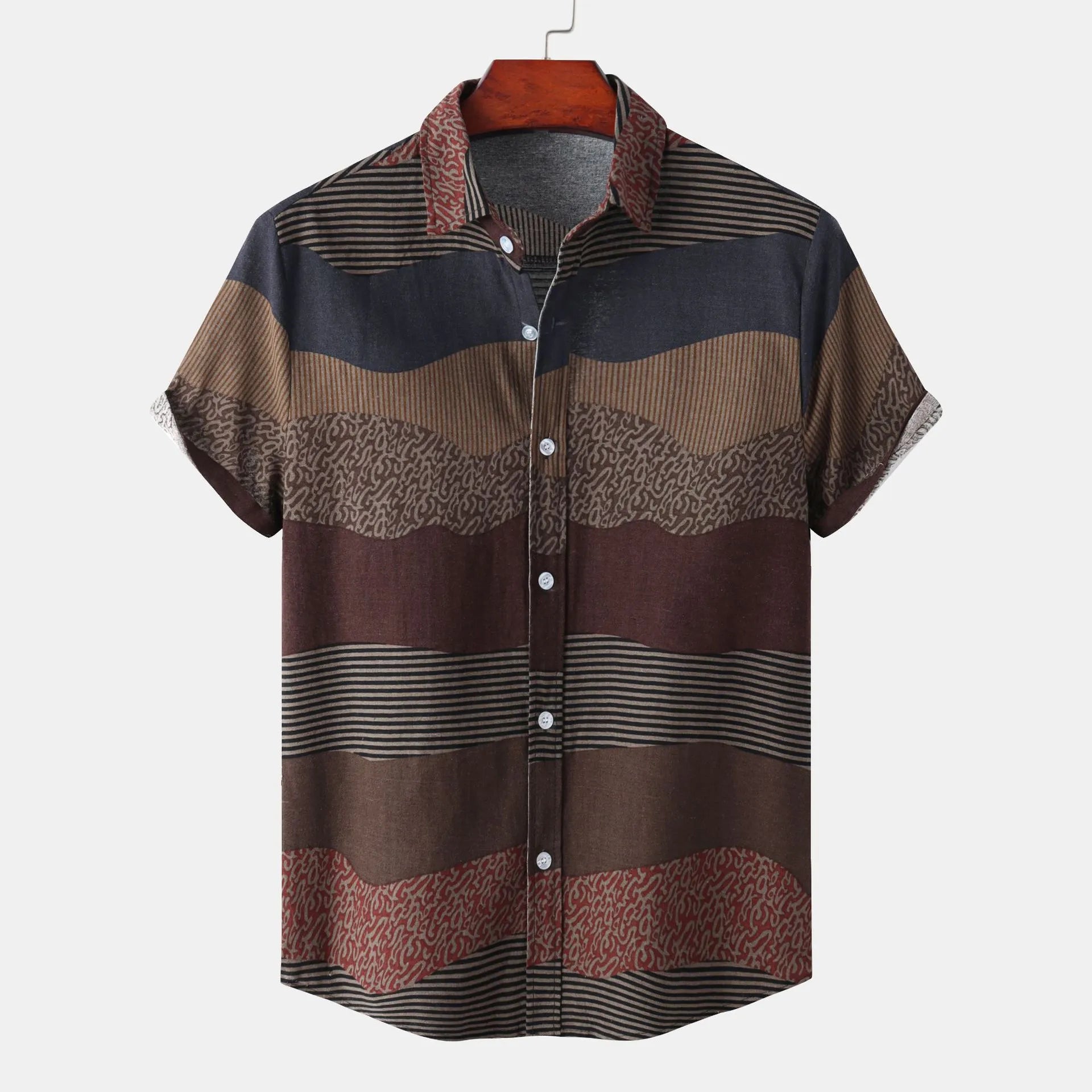 Men's Plus Size Color Block Short Sleeve Casual Shirt Coffee / M