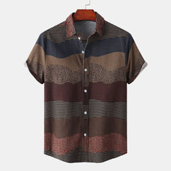 Men's Plus Size Color Block Short Sleeve Casual Shirt Coffee / M
