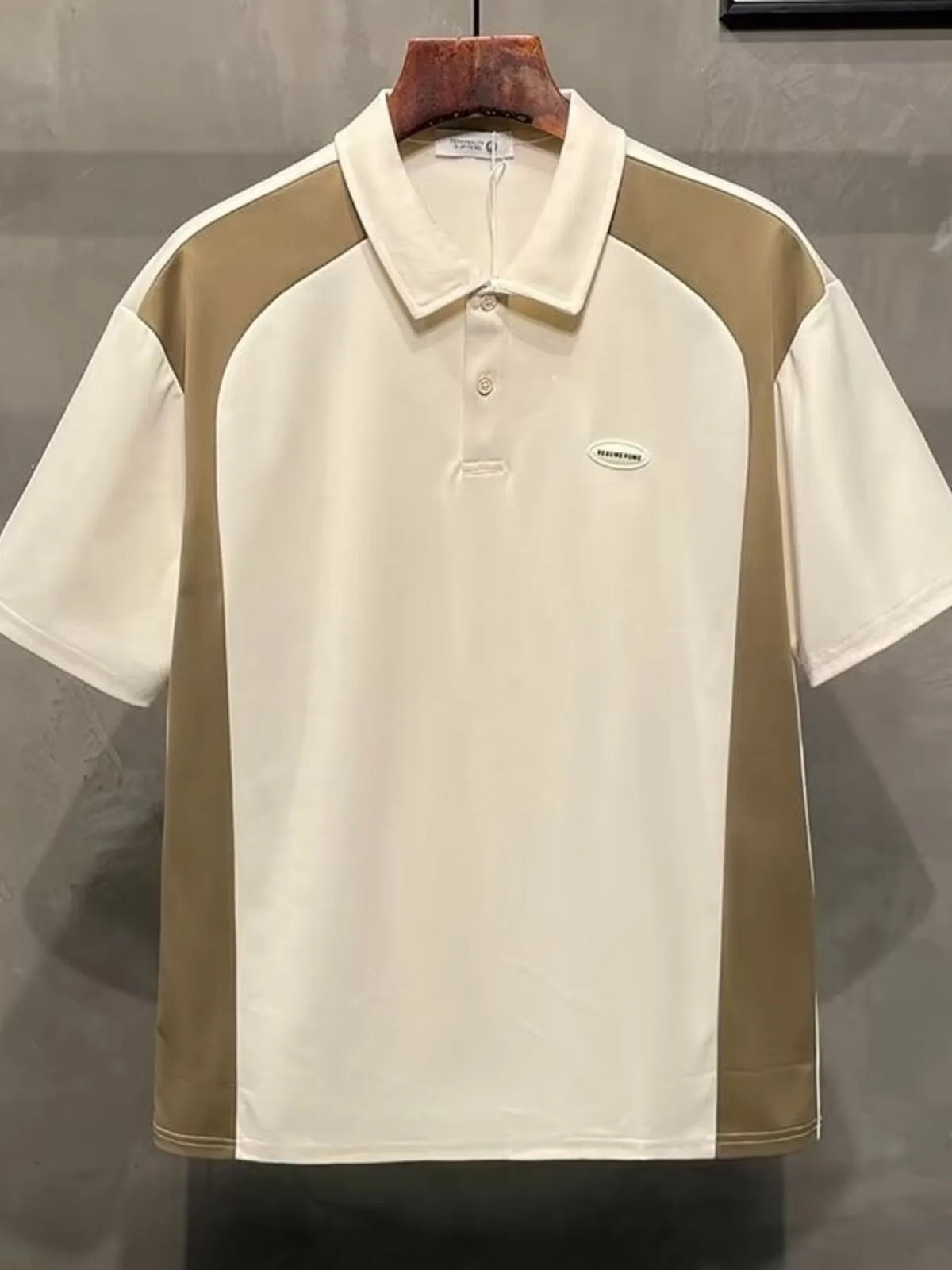 Men's Plus Size Color Block Short Sleeve Polo Apricot / M