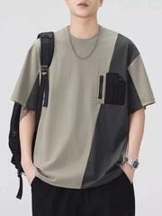 Men's Plus Size Color Block Short Sleeve T-Shirt Khaki Green / M