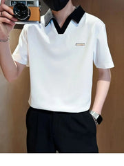 Men's Plus Size Contrast Collar Short Sleeve Polo White / M