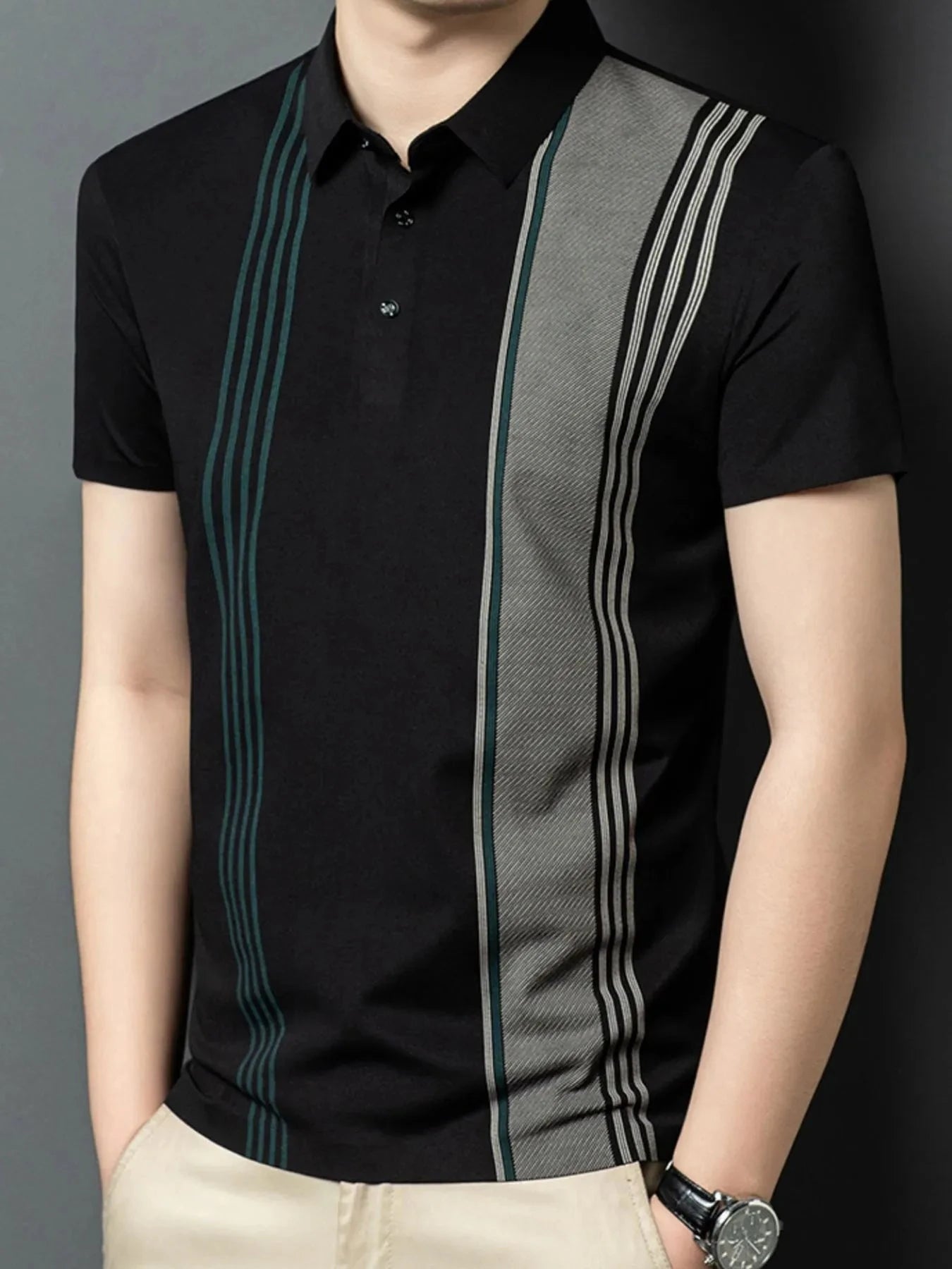 Men's Plus Size Contrast Short Sleeve Polo Black / M