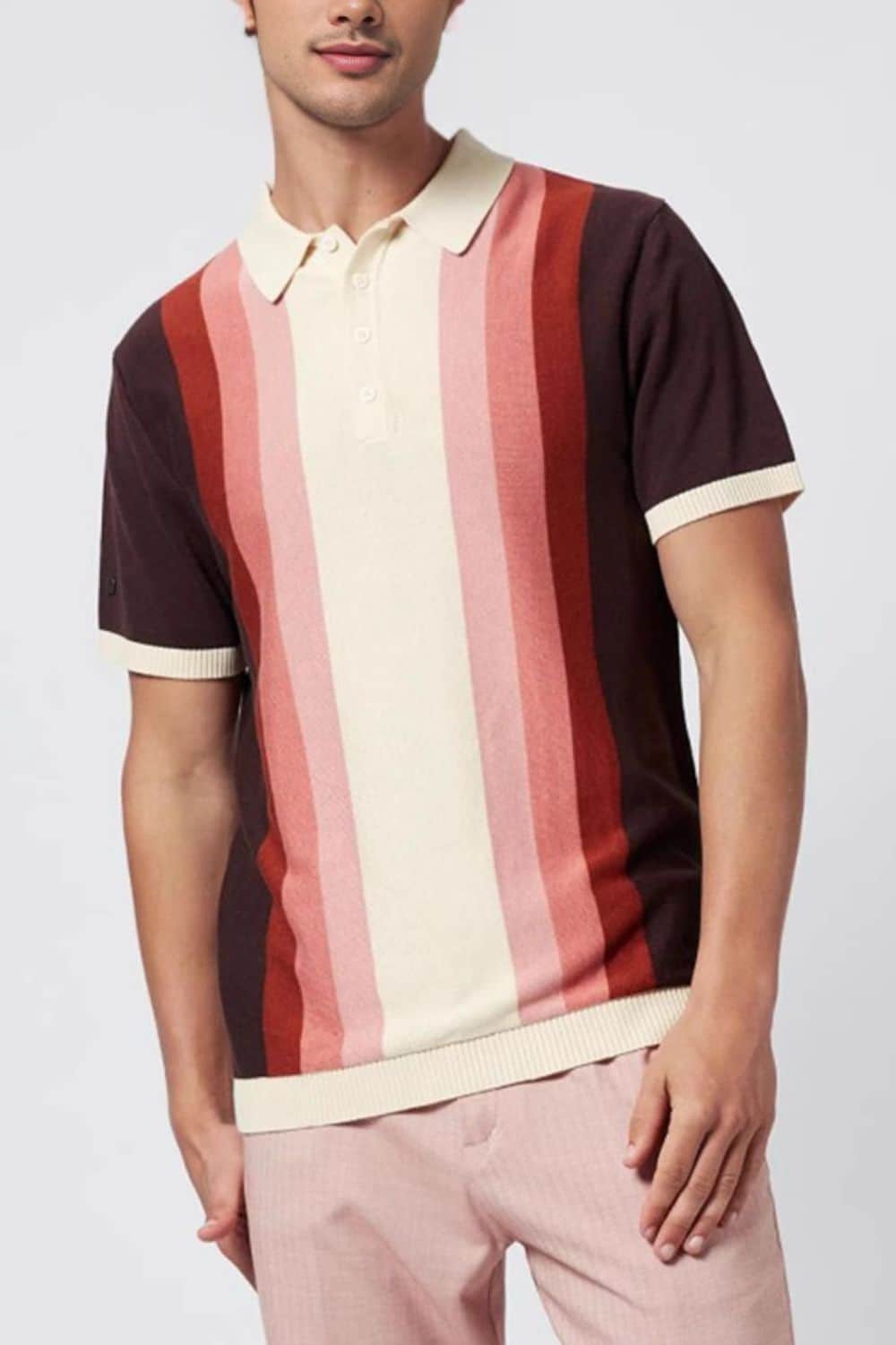 Men's Plus Size Contrast Striped Short Sleeve Polo Dusty Pink / M