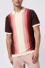 Men's Plus Size Contrast Striped Short Sleeve Polo Dusty Pink / M